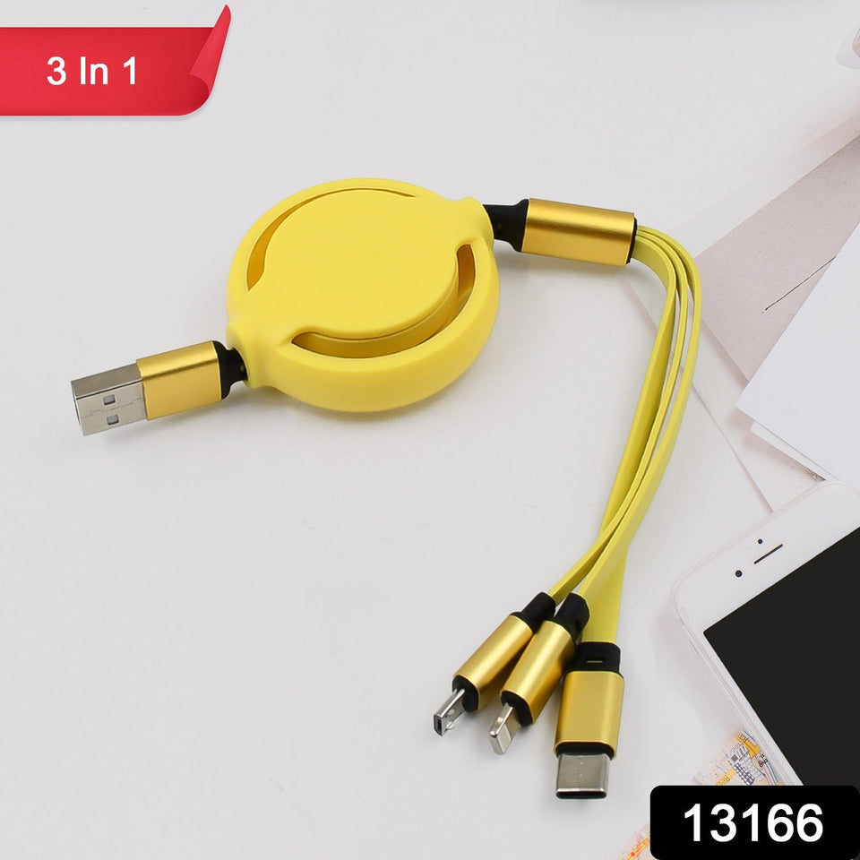 3 in 1 Retractable Charger Charging Cable (1 Pc / Mix Color)