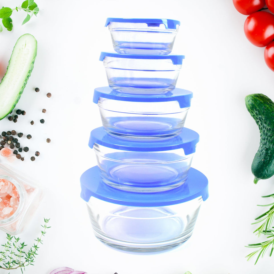 Modern Glass Bowl Set Mixing / Storage Bowls with Lids (5 Pcs Set)