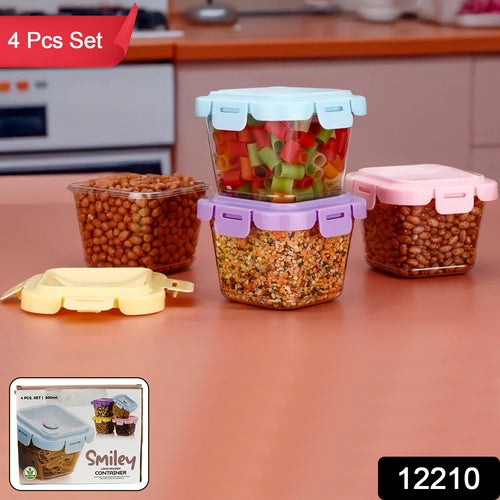 Plastic Food Storage Containers With Lid (4 Pcs Set  500 Ml)