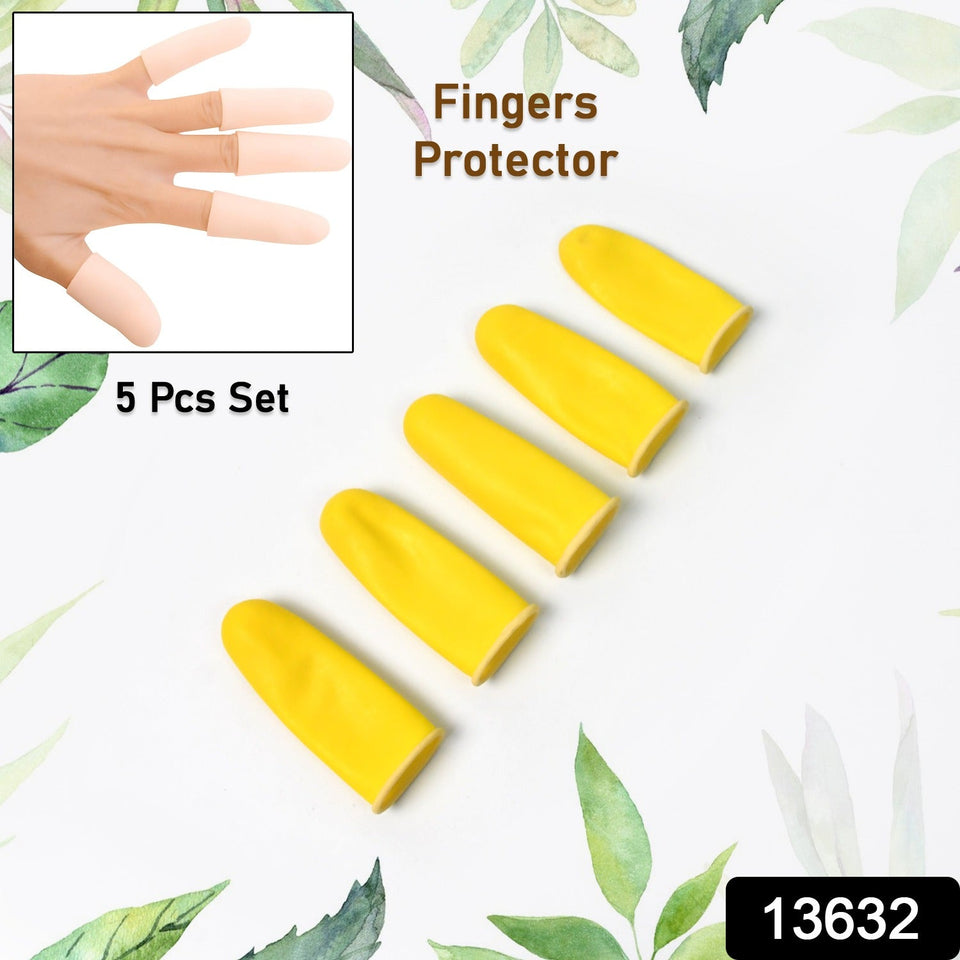 Finger Caps, Silicone Finger Protectors Sleeves (Finger Cots / 5 Pcs Set / yellow)