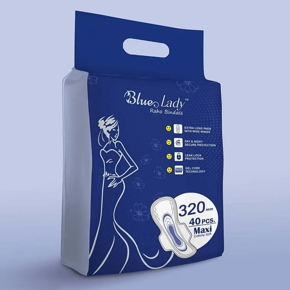 Blue Lady Extra Long Pads With Wides Wings Sanitary Pads – 320 mm, 40-Pack