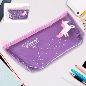 Transparent Unicorn Pencil Zip Pouch Bag (1 Pc)