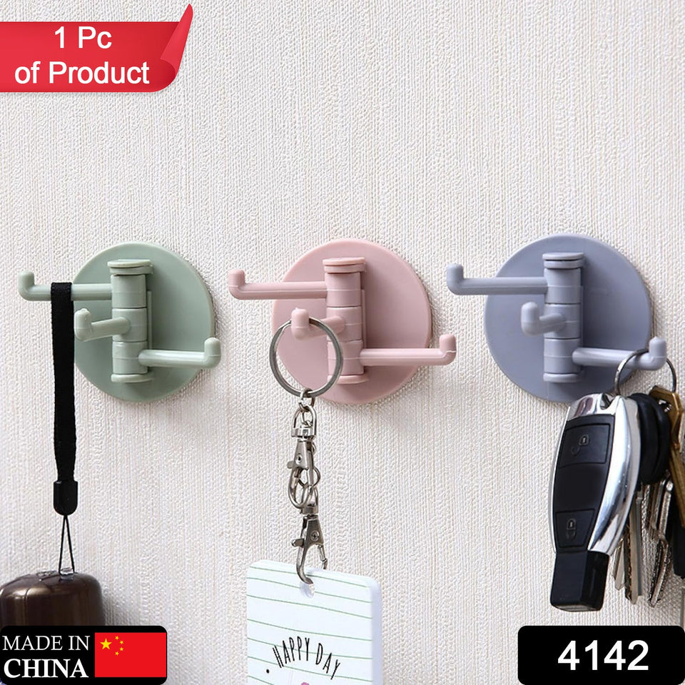 Sticky Hook Household Strong Punch-Free Hook, 180°Foldable Multi-Function Rotatable Hook with 3 Hooks, Suitable for Bathroom, Office (1 Pc)