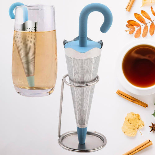 Reusable Cute Umbrella Tea Strainer With Tray / Stand (1 Pc)