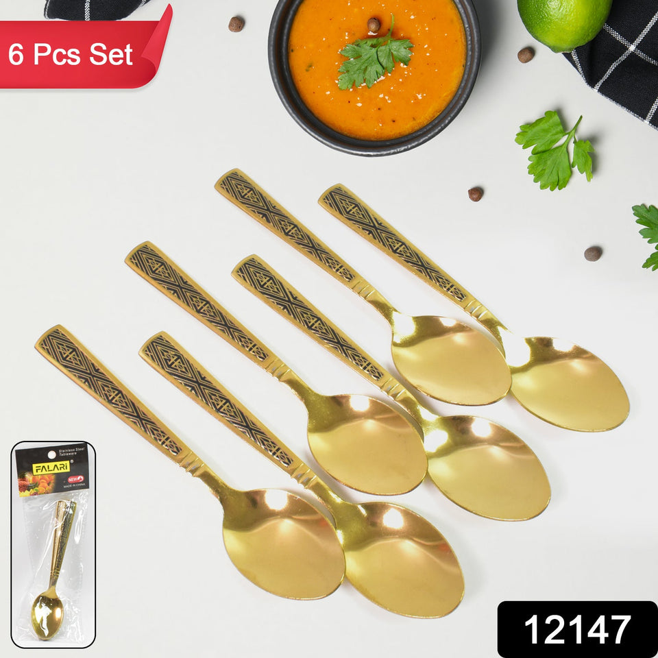 Premium Luxurious Stainless Steel Coated Spoons (6 Pcs Set / Golden)