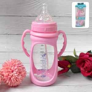 Baby Feeding Bottle with Handles & Straw (Mix Design, Size & Color / 1 Pc)