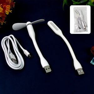 Portable Mini USB Fan, USB Light & Micro USB Cable (3 Pcs Set)