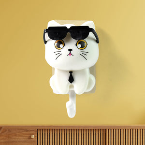 Cat Hook for Wall, Cute Cat Key Hook with Sunglasses (1 Pc)