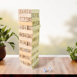 Wooden Tumbling Stacking Tower Game, Zenga tower (48 Pcs Blocks 2 Dices)