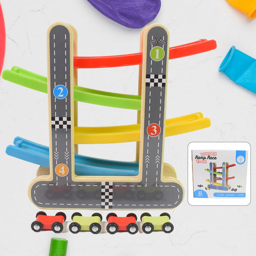 Car Racer Track Play set Wooden Click Clack Toys With 4 Mini Racers (1 Set)