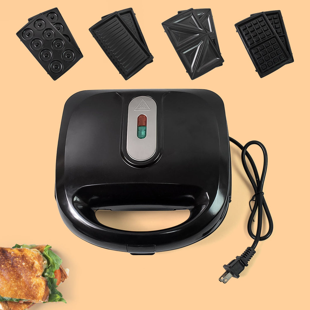 4 in 1 Sandwich Maker Multifunctional with Non-Stick Interchangeable Plates (1 Set / 1200w / With 2 PIN Plug Converter)