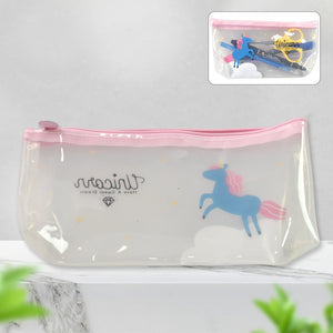 Transparent Unicorn Pencil Zip Pouch Bag (1 Pc)