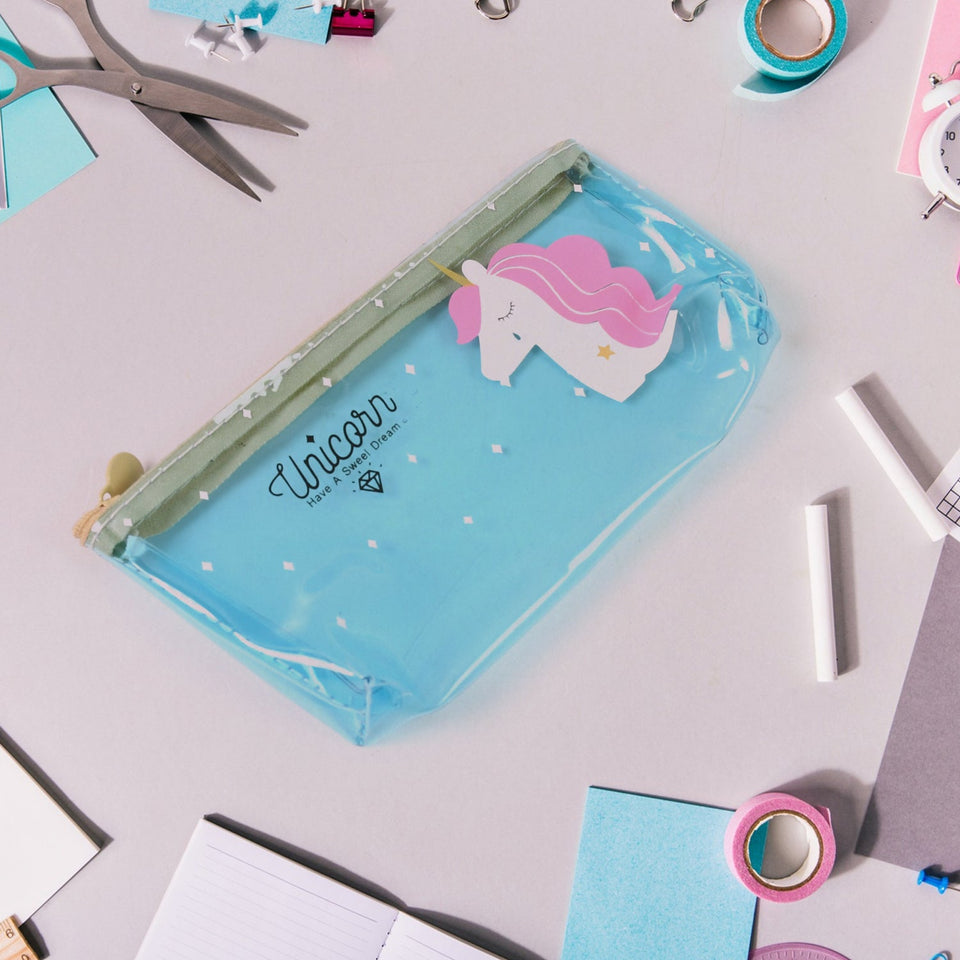 Transparent Unicorn Pencil Zip Pouch Bag (1 Pc)