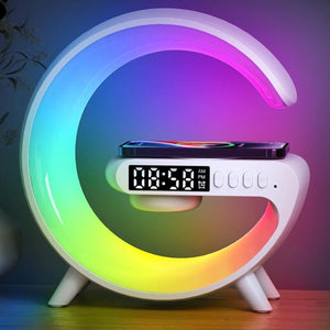 Smart Alarm Clock with G-Shape RGB Light Bluetooth Speaker, Wireless Charging (1 Pc)