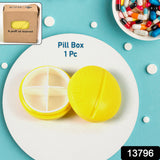 Portable Round Shape 4 Compartments Pill Box (1 Pc / With Brown Box)