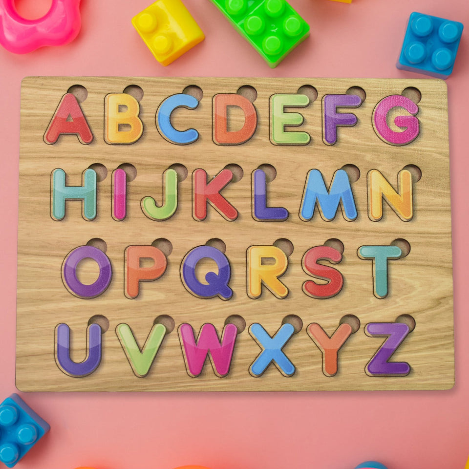 Wooden Puzzle Board ABC Letters Shapes Educational Learning Toys (1 Set)