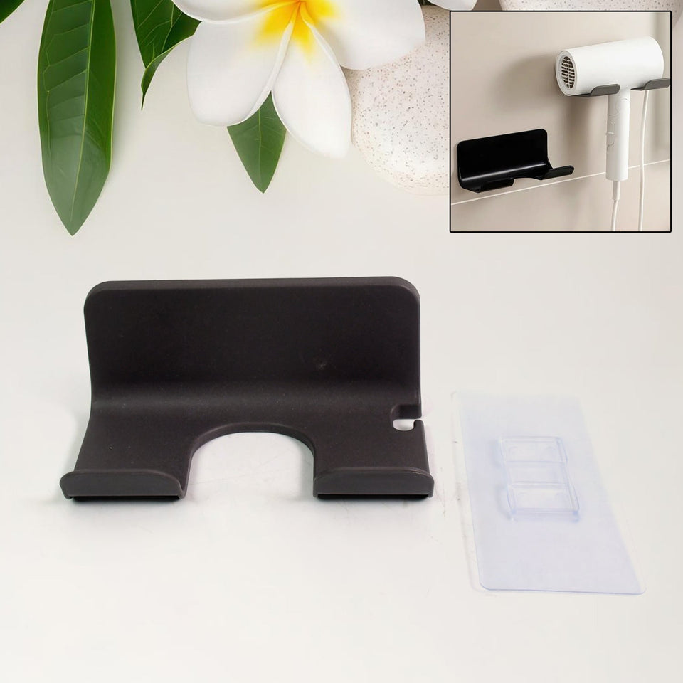 Wall Mounted Hair Dryer Storage Rack With Hook (1 Pc)