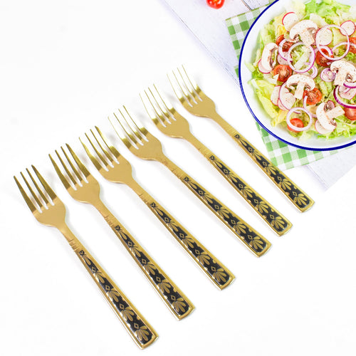 Stainless Steel Premium Fork Traditional Design Tablewar (6 Pcs Set / Golden)