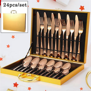 Kitchen Tableware / Flatware Sets Kitchen Forks Spoons with Gift Box (24 Pcs Set)