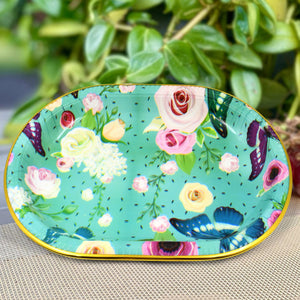 Big Plastic Flower Printed Design Serving Tray (1 Pc / 35 x 24 CM / Mix Color)