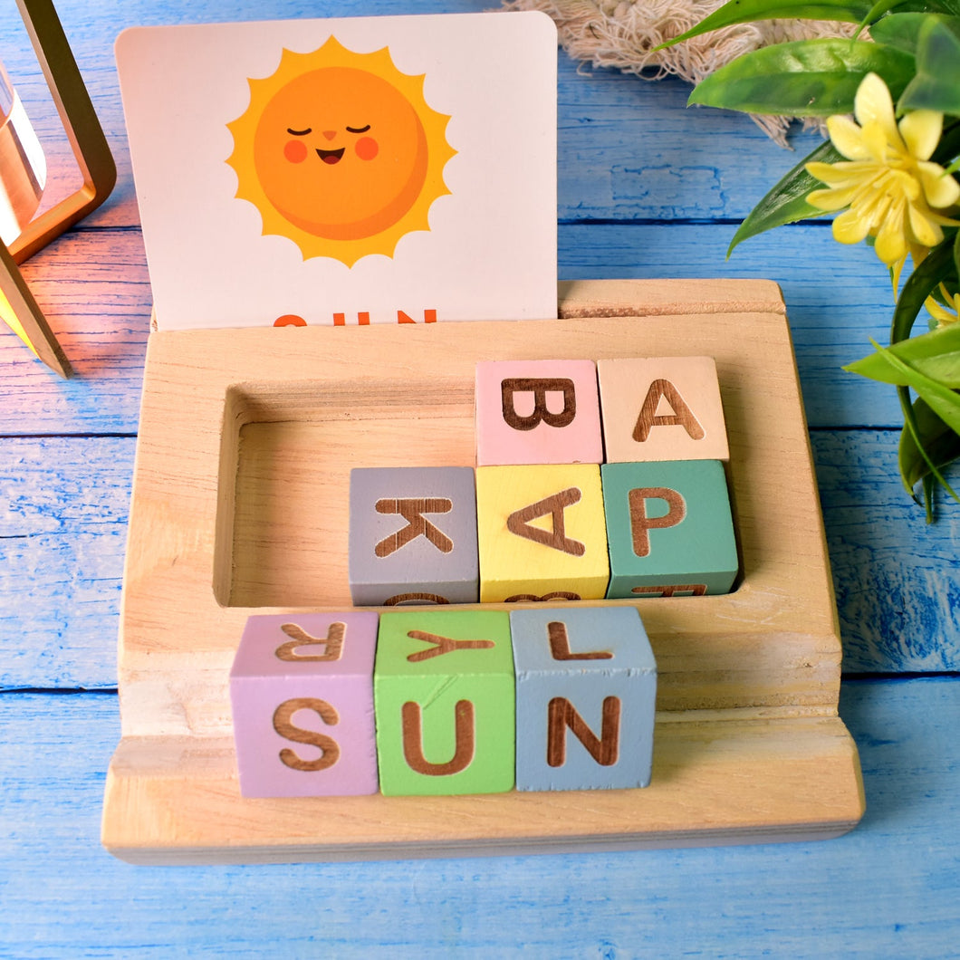 Alphabet Puzzle Spelling & Reading Words (26 Flash Cards & 8 WoodenBlock)