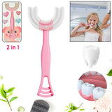 2 In1 U-Shape Silicone Manual Toothbrush & Tongue Scraper Cleaner Brush (1 Pc)