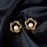 Elegant Gold-Plated Geometric Drop Earrings with White Pearl