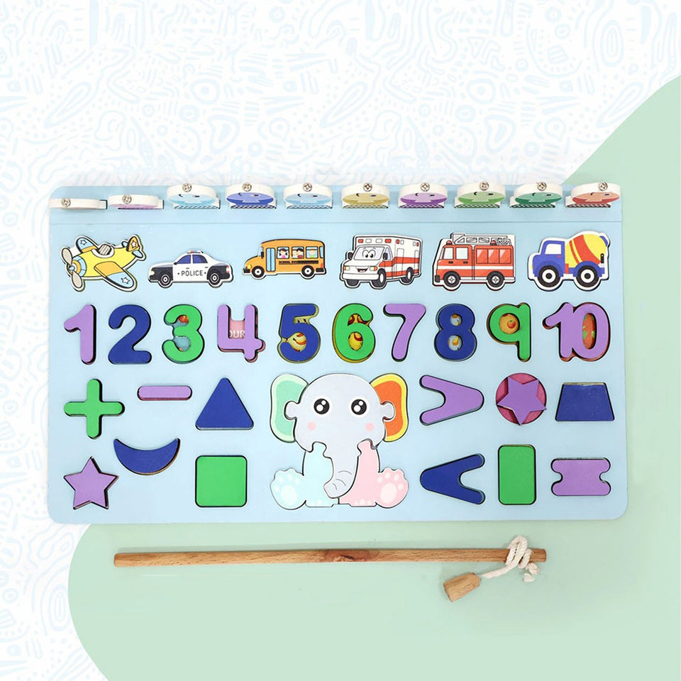 Wooden Number Puzzle Match Board and magnetic rod