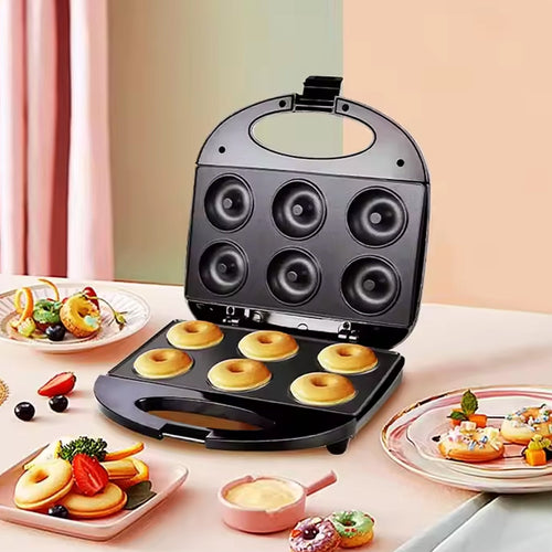 Donut Maker Machine 750W Electric Donut Maker 6pcs Circle Shaped cavity (1 Pc / With 2 PIN Plug Converter 1 Pc )