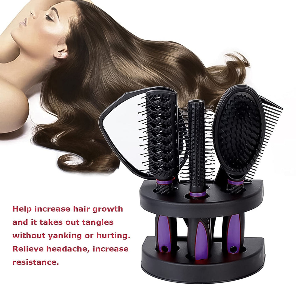 Hair Combs Mirror Set Professional Salon Hair Cutting Brushes Sets (5 Pc With Stand)