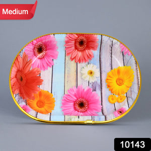 Medium Plastic Flower Printed Design Serving Tray (1 Pc / 31 x 21 CM / Mix Color)