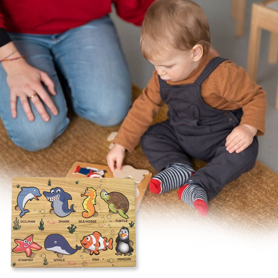 Seawater Animal Wooden Puzzle Learning Educational Board (1 Set)