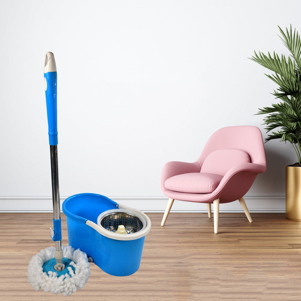 Spin Floor Cleaning Easy Advance Tech Bucket Mop and Rotating Steel Pole Head with 2 Microfiber Refill Heads  for Household Floor Cleaning (MOQ :- 25pc)