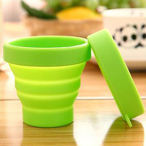 Round Silicone Foldable Glass / Cup, Foldable Travel Mug With Lid (1 Pc)