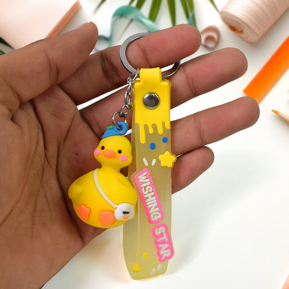 Cute Cartoon Silicone 3D Key Chain with Metal Hook & Strap (Pack of 1)