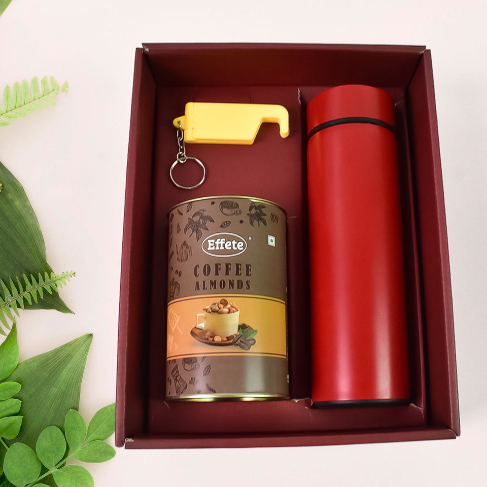 Personalized Temperature Water Bottle, 2in1 Keychain Coffe Chocolate (With Attractive Peacock Box / 3 Pc Set / Mix Color Bottle)