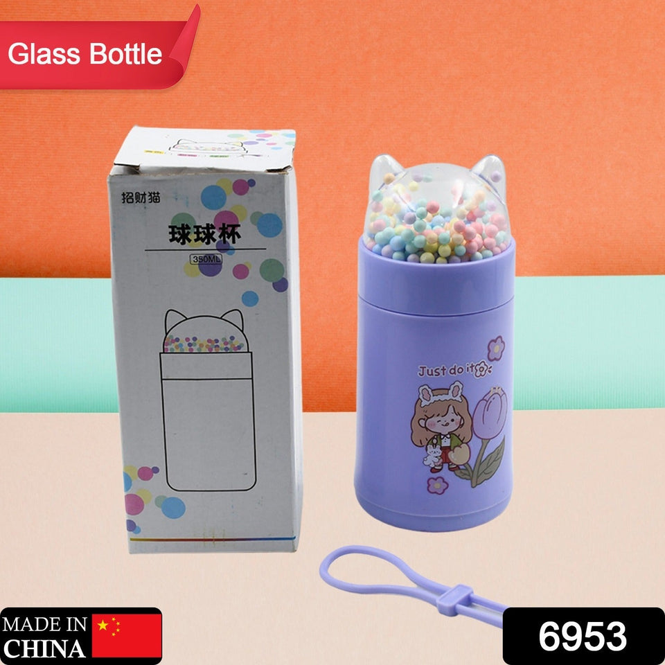 Girl Glass Water Bottle for School with Kid Sparkle Strap Cat Lid Sequins Glitter Glass Cup Birthday Gift Children 350ml (MOQ :- 75 pc)