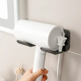 Wall Mounted Hair Dryer Storage Rack With Hook (1 Pc)