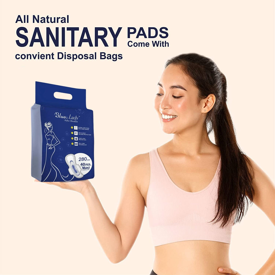 Blue Lady Extra Long Pads With Wides Wings Sanitary Pads – 280 mm, 40-Pack