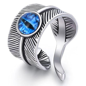 Open Blue Evil Eye Feather Finger Ring