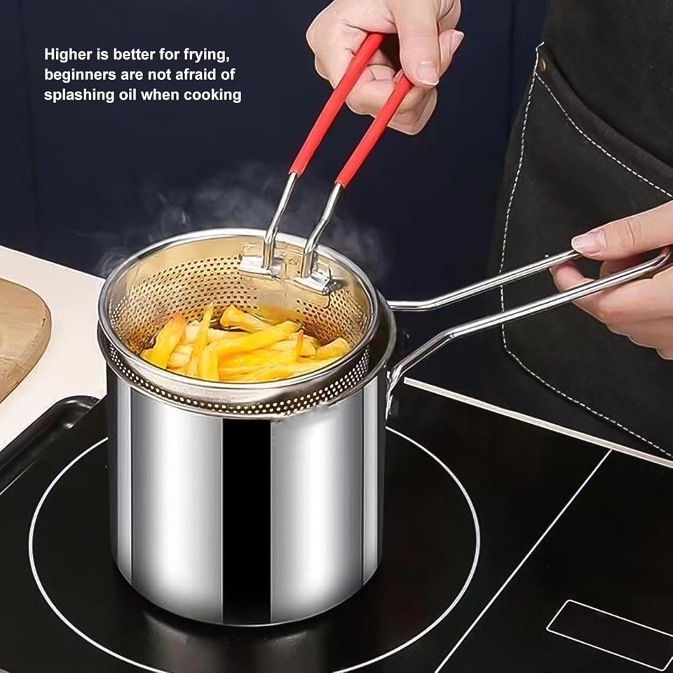 Small Deep Frying Pot With Strainer Basket (2 Pc Set)