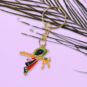 Krishna MorPich (Peacock Feather) and Bashuri (Bashuri) Keychain