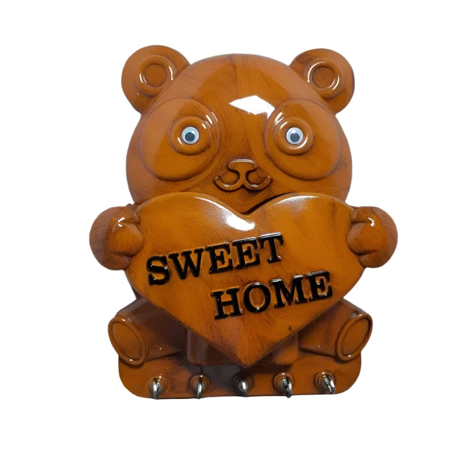 Cute Plastic Panda Key Holder, Wall Key Rack with 5 Hooks (1 Pc)