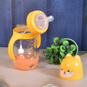 Glass Baby Feeding Bottle with Handles & Straw (300 ML / 1 Pc)