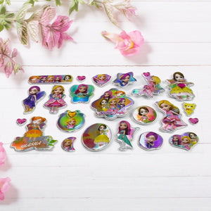 Girls Cartoon Design Adhesive 3D Stickers (1 Sheet / 19×12 Cm)