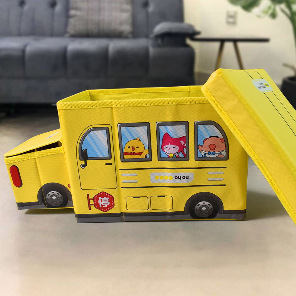 School Bus Shaped Portable Foldable Toy Box Storage with Lid (1 Pc)