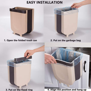 Hanging Trash Can for Kitchen Cabinet Door, Small Collapsible Foldable Waste Bins, Hanging Trash Holder for Bathroom Bedroom Office Car, Portable.