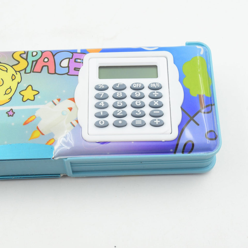 Double Sided Magnetic Geometry Box, Pencil Box with Calculator for Boys Art Plastic Pencil Box  for Girls and Boys