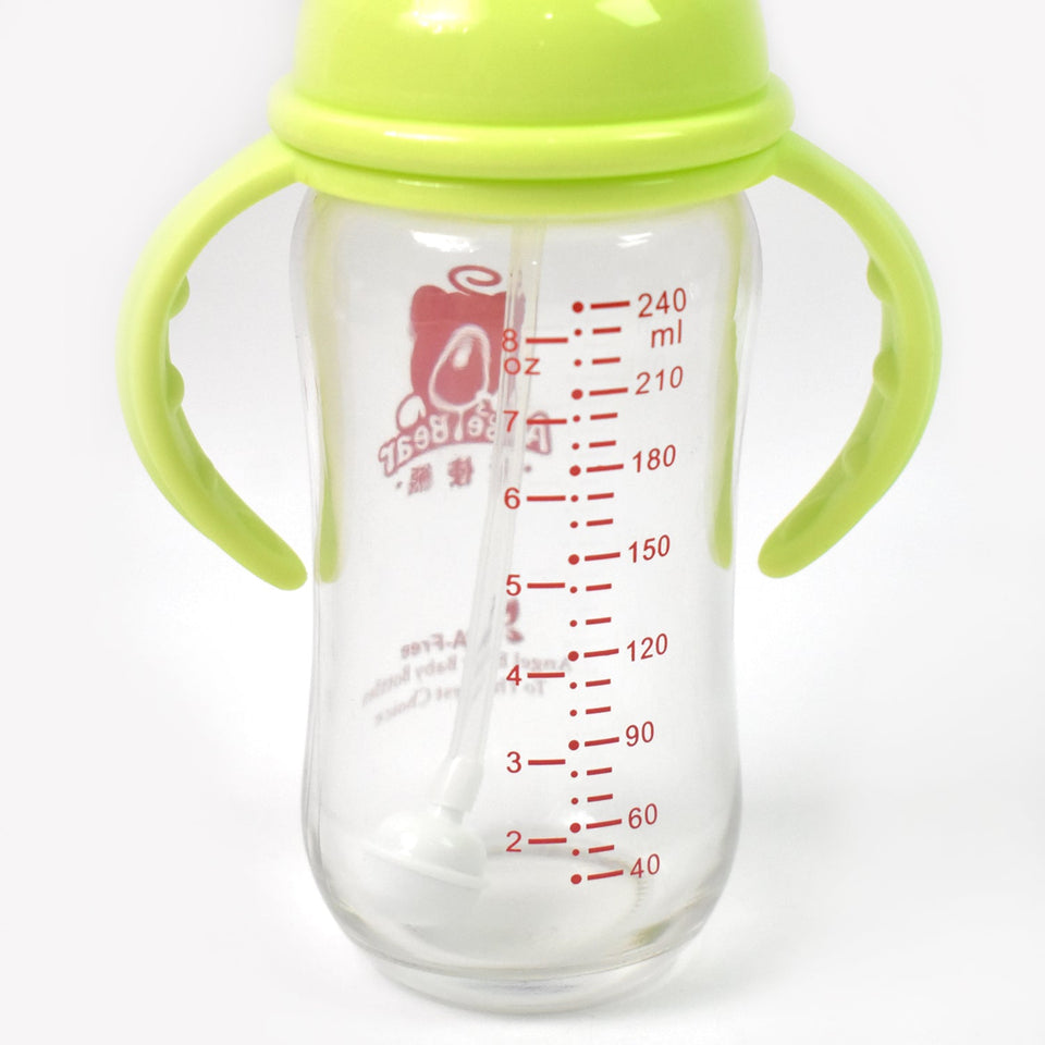 Glass Baby Feeding Bottle with Handles & Straw (240 ML / 1 Pc)