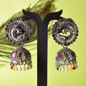 Peacock Styled Oxidised Alloy Drop &amp; Dangler Earrings